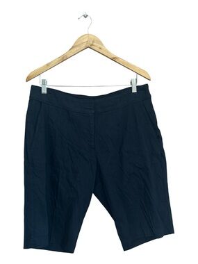 NWT Eileen Fisher Navy Blue Bermuda Linen Viscose Stretch Short Size 14